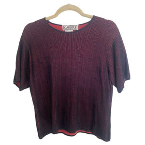 CARLISLE Vintage 100% Silk 2-Tone Woven Knit Tshirt Sweater Lg.